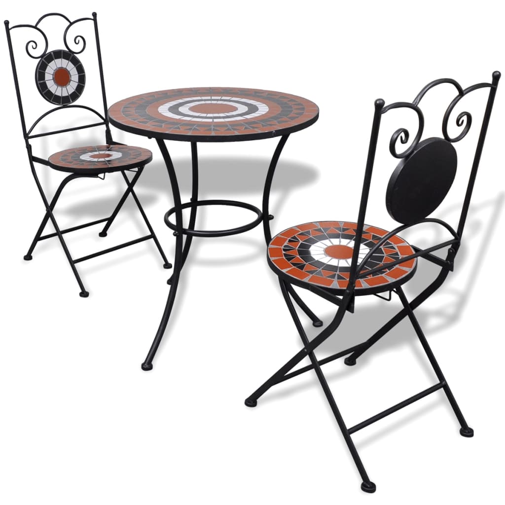 Bistrosett med keramikkfliser 3 deler terrakotta og hvit