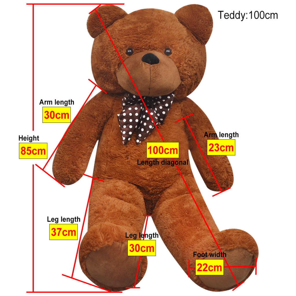 Myk plysjbamse XXL brun 85 cm