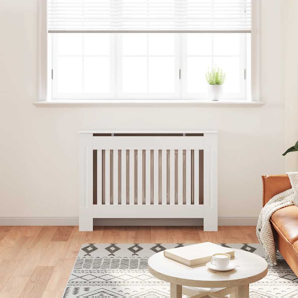 Hvit konstruert tre Radiator benk/bord varmekabinett 112 cm