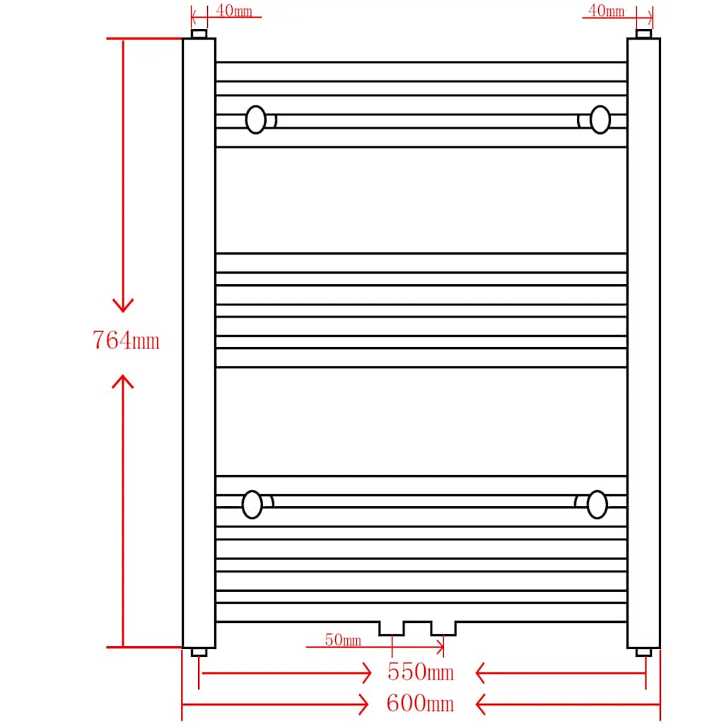 Radiator håndklestativ rett svart 600 x 764 mm