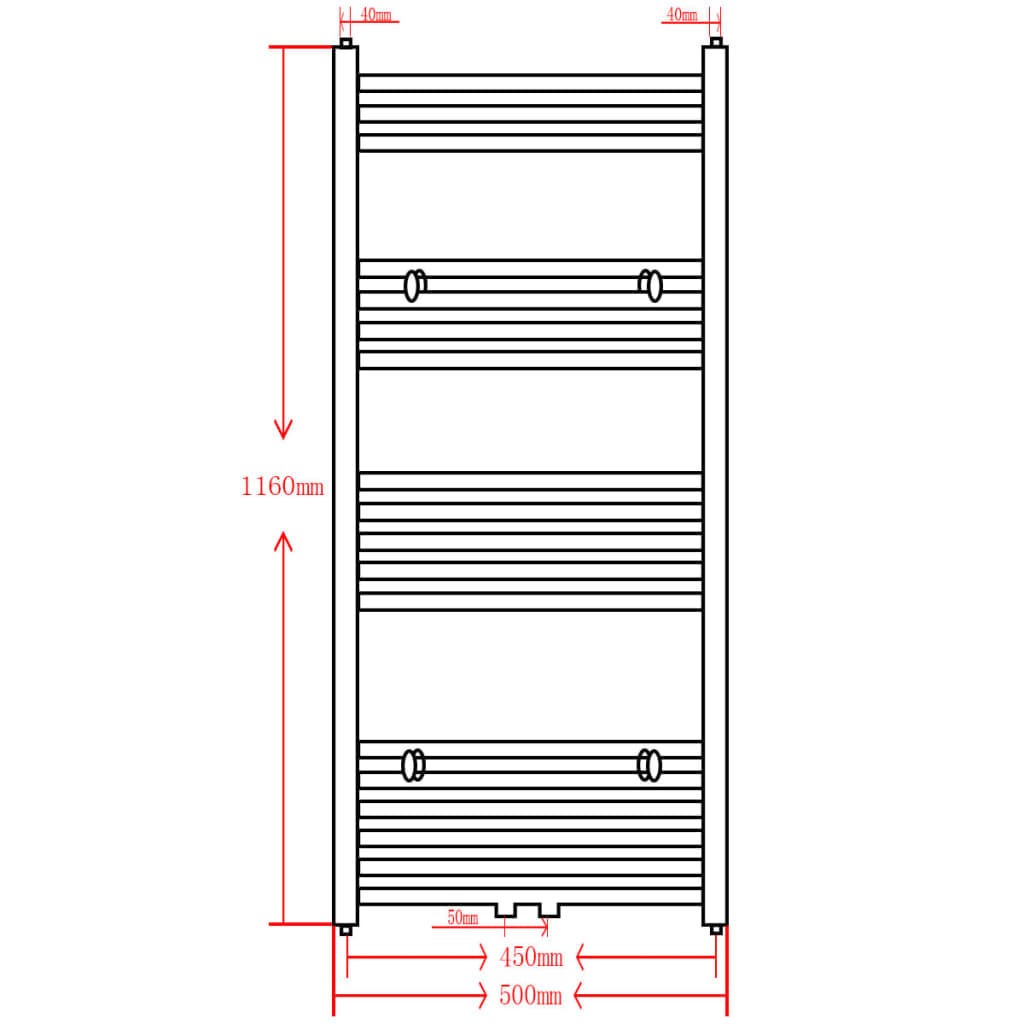 Radiator håndklestativ rett svart 500 x 1160 mm
