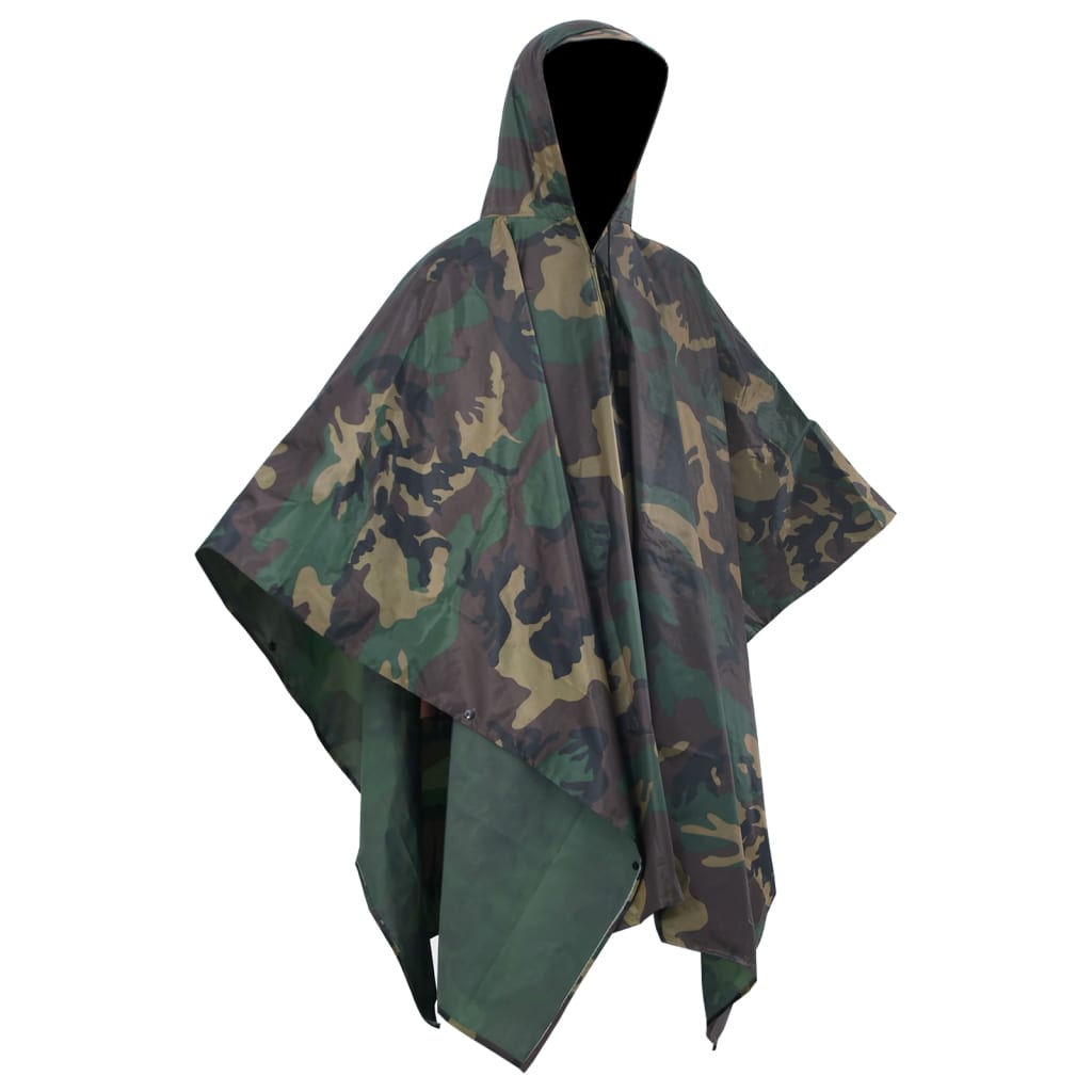 Vanntett militær regnponcho for camping/fotturer, kamuflasje
