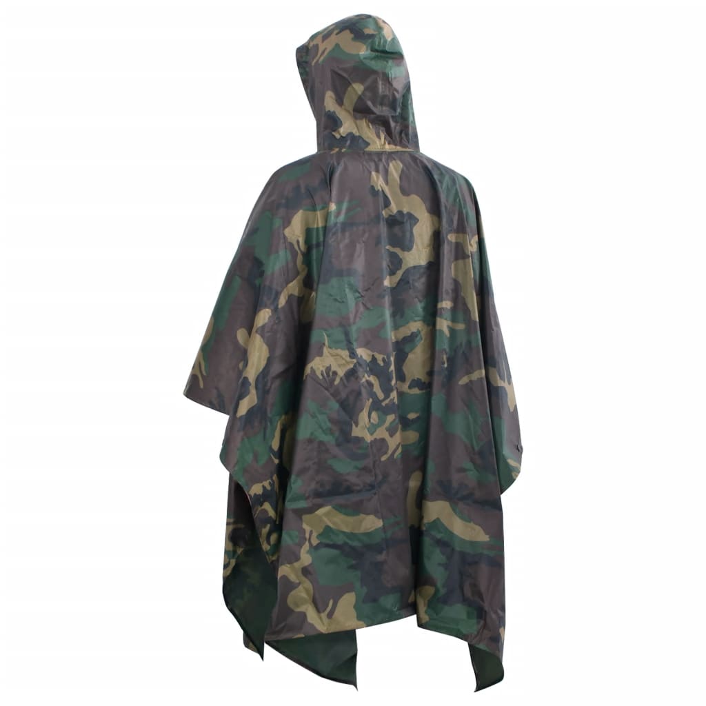 Vanntett militær regnponcho for camping/fotturer, kamuflasje