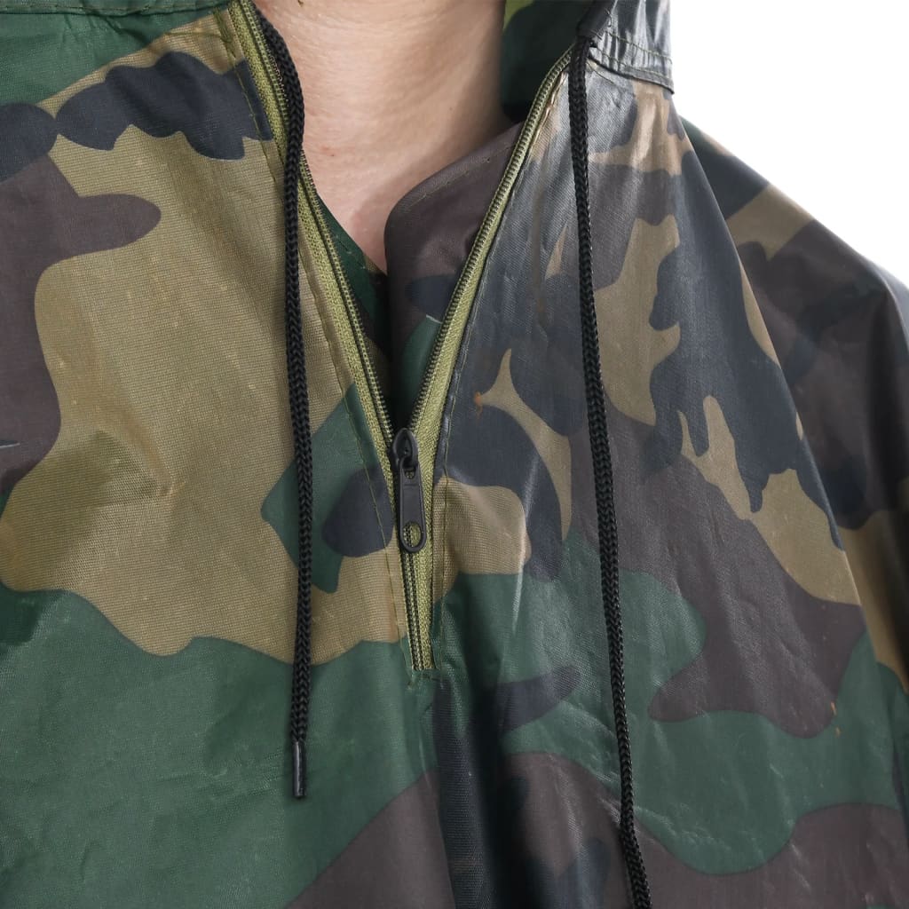 Vanntett militær regnponcho for camping/fotturer, kamuflasje