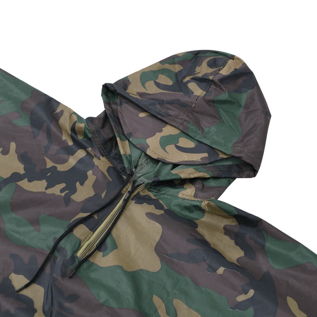 Vanntett militær regnponcho for camping/fotturer, kamuflasje