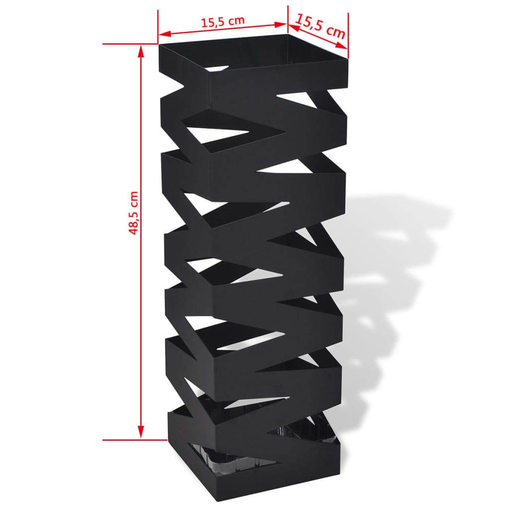Sort kvadratisk Paraplyholder Stokk i stål 48,5 cm
