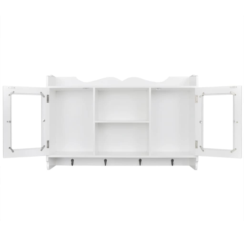 Veggskap med utstillingshyller 3 stk MDF bok/DVD/glass hvit