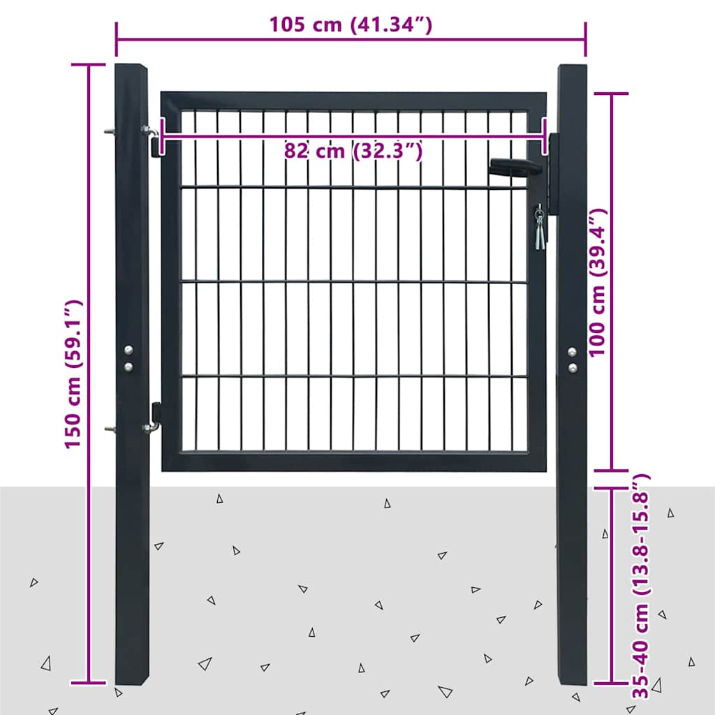 Gjerdeport stål antrasitt 100x100 cm