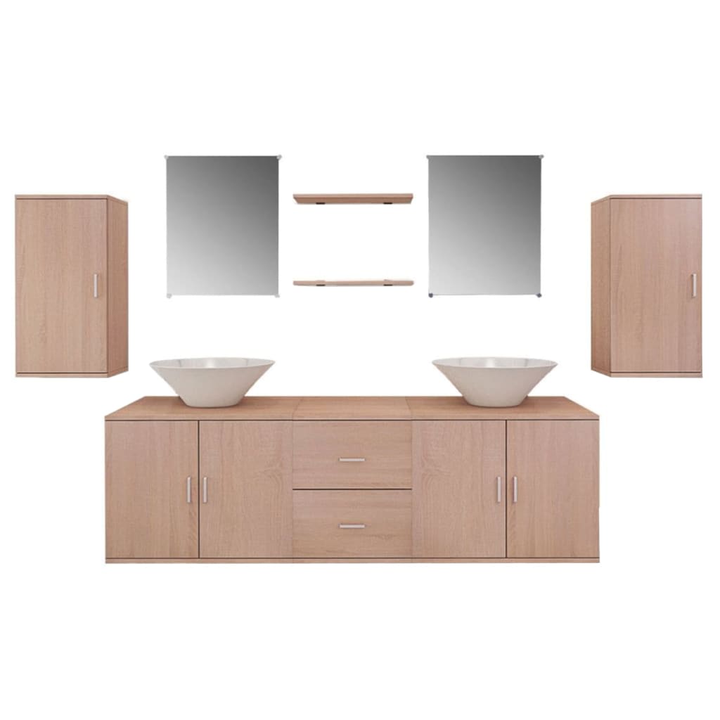 Servant og baderomsmøbler 9 deler beige