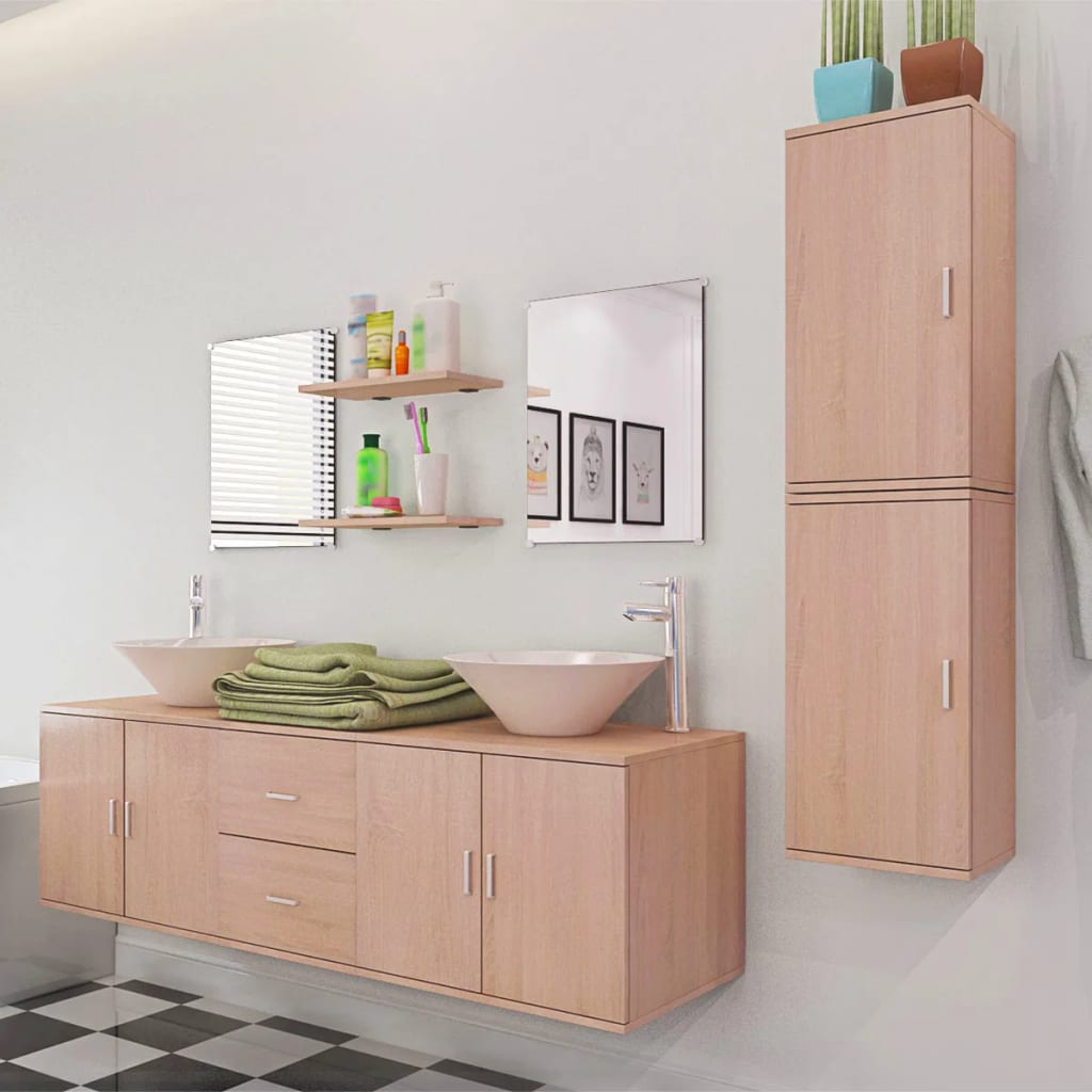 Servant og baderomsmøbler 9 deler beige