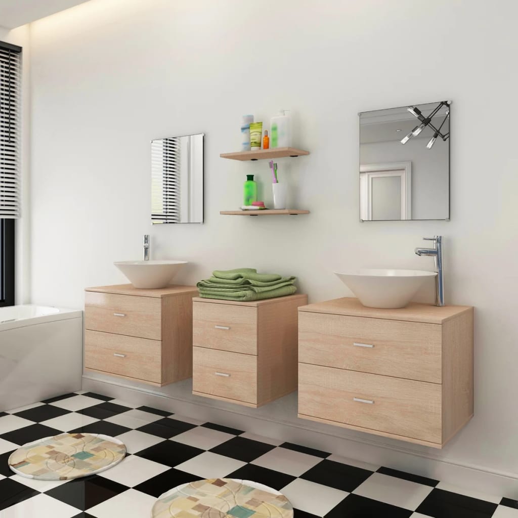Servant og baderomsmøbler 7 deler beige