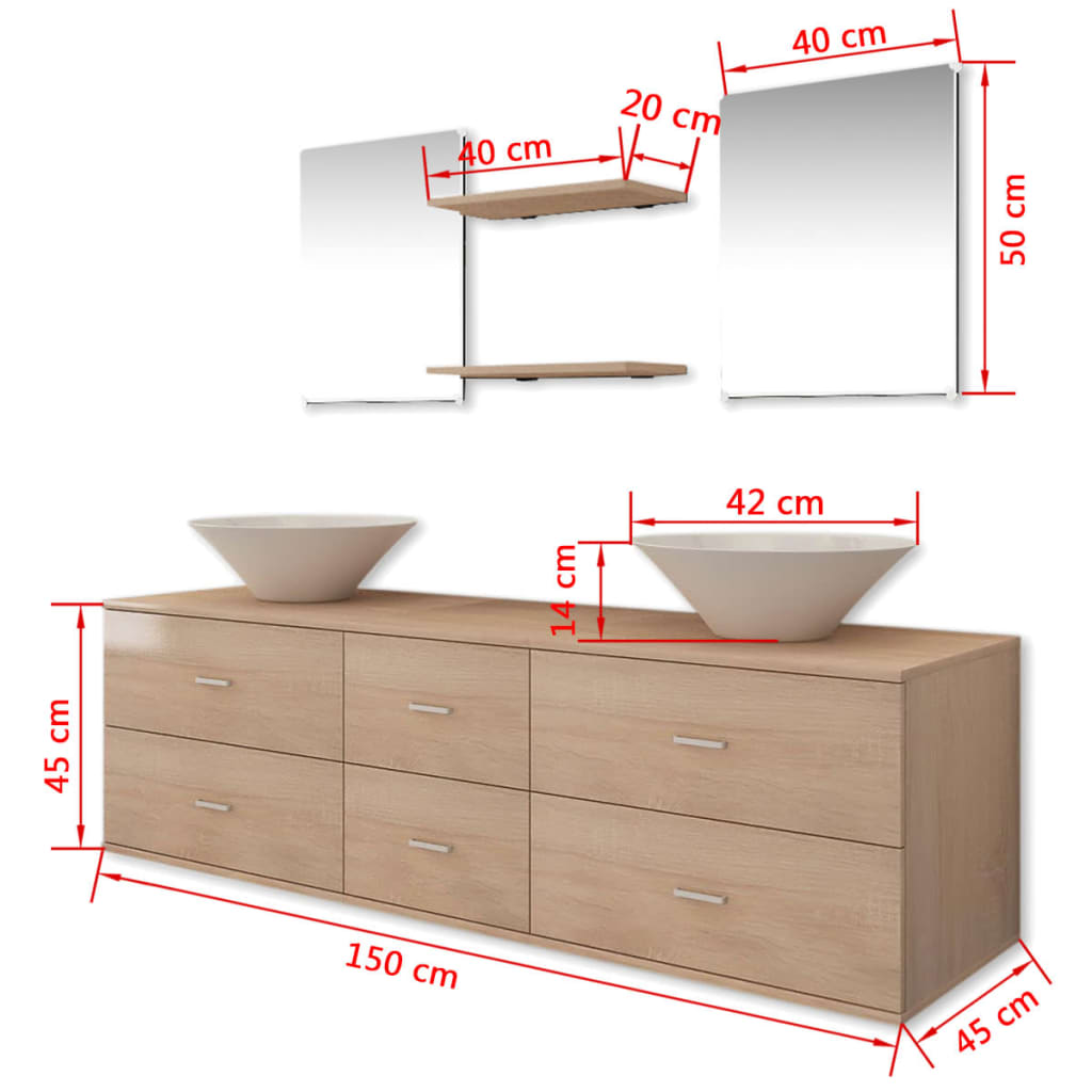 Servant og baderomsmøbler 7 deler beige