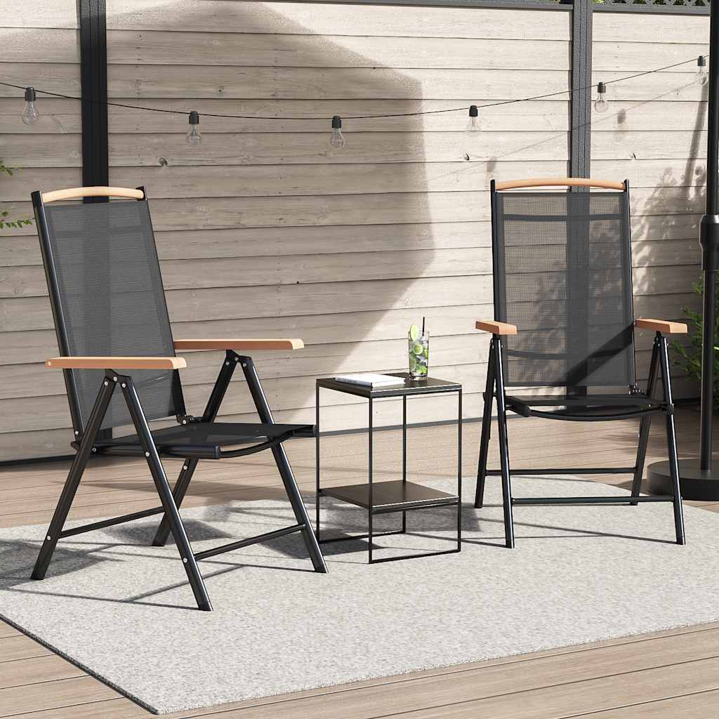 Sammenleggbare hagestoler 2 stk aluminium og textilene svart
