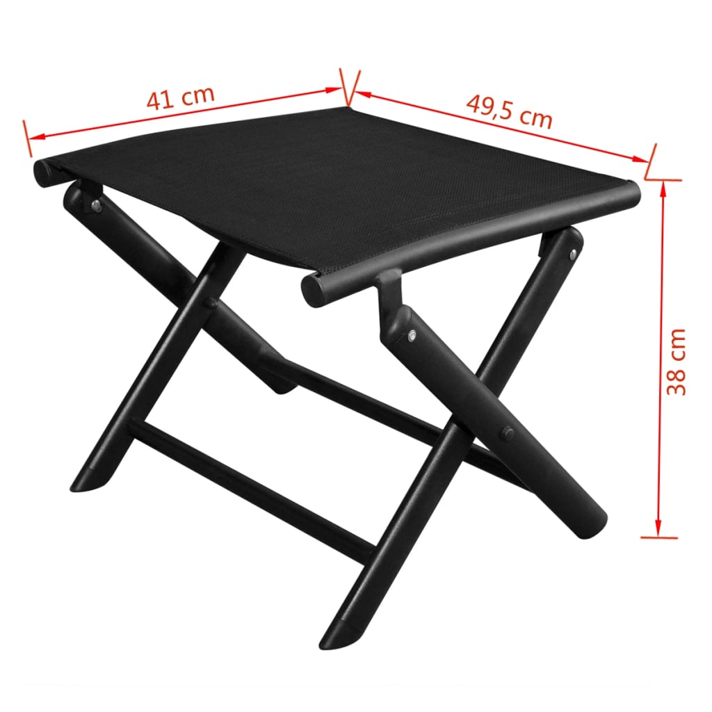 Sammenleggbar fotskammel svart aluminium og textilene
