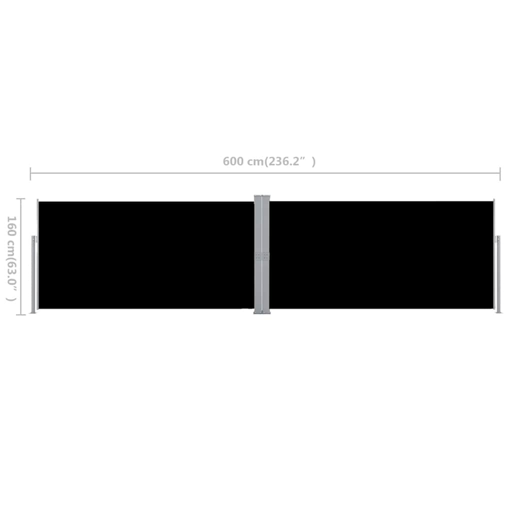 Uttrekkbar sidemarkise svart 160x600 cm vidaXL