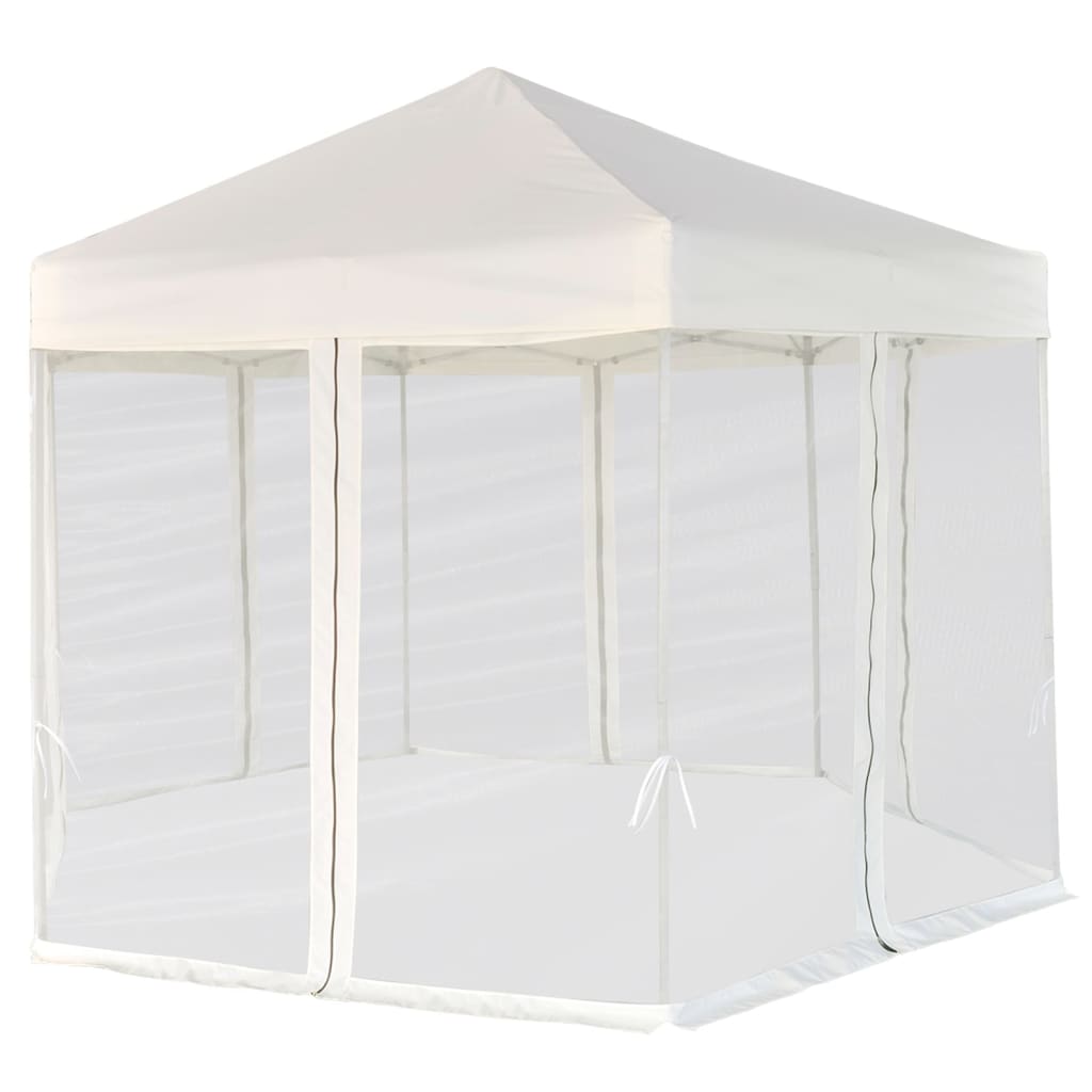 Sekskantet popup partytelt med 6 sidevegger kremhvit 3,6x3,1 m