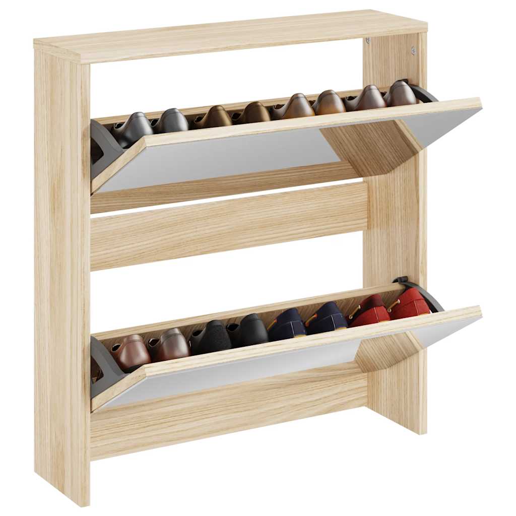 Skoskap 2 høyder speil eik 63x17x67 cm