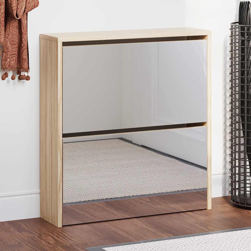 Skoskap 2 høyder speil eik 63x17x67 cm