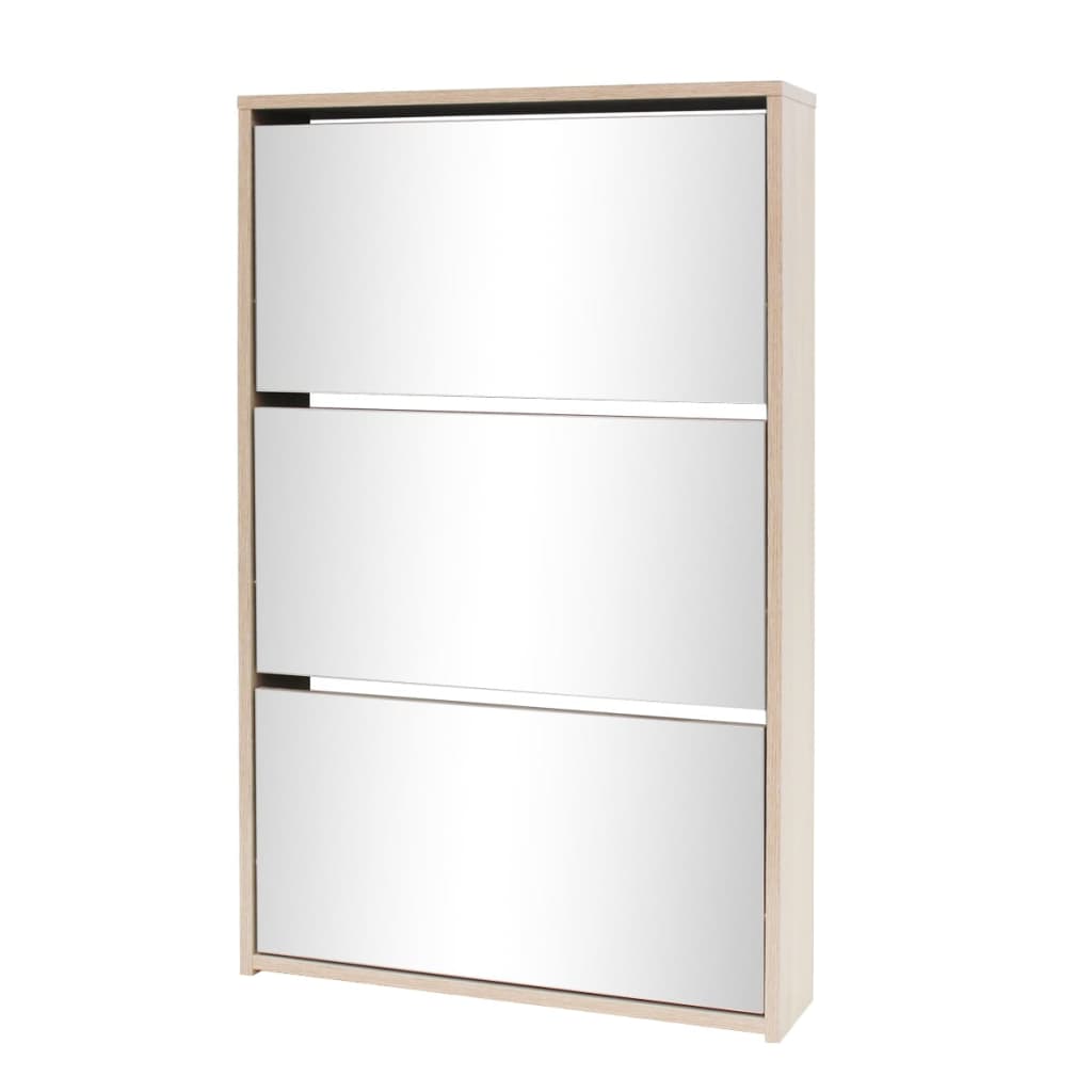 Skoskap 3 høyder speil eik 63x17x102,5 cm