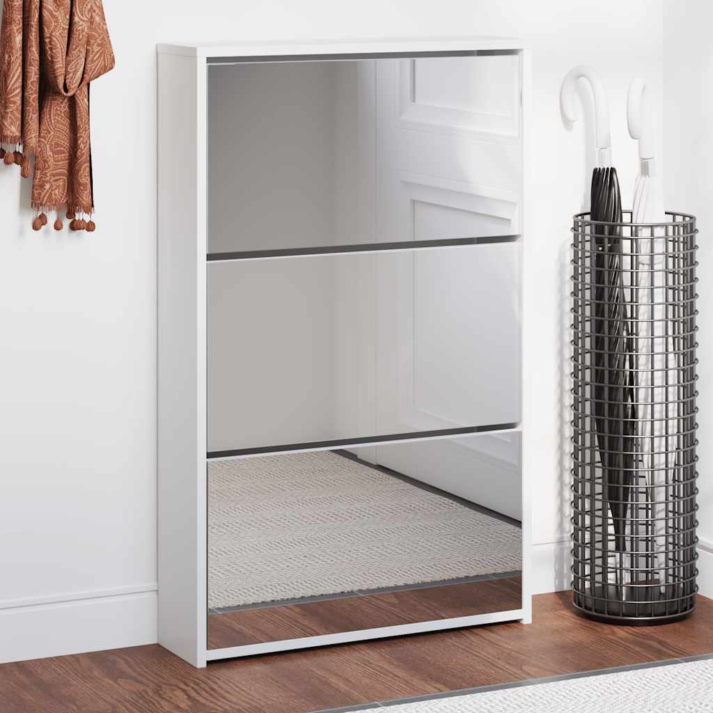 Skoskap 3 høyder speil hvit 63x17x102,5 cm