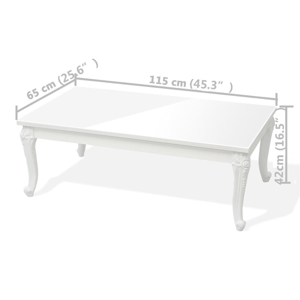 Salongbord 115x65x42 cm høyglans hvit