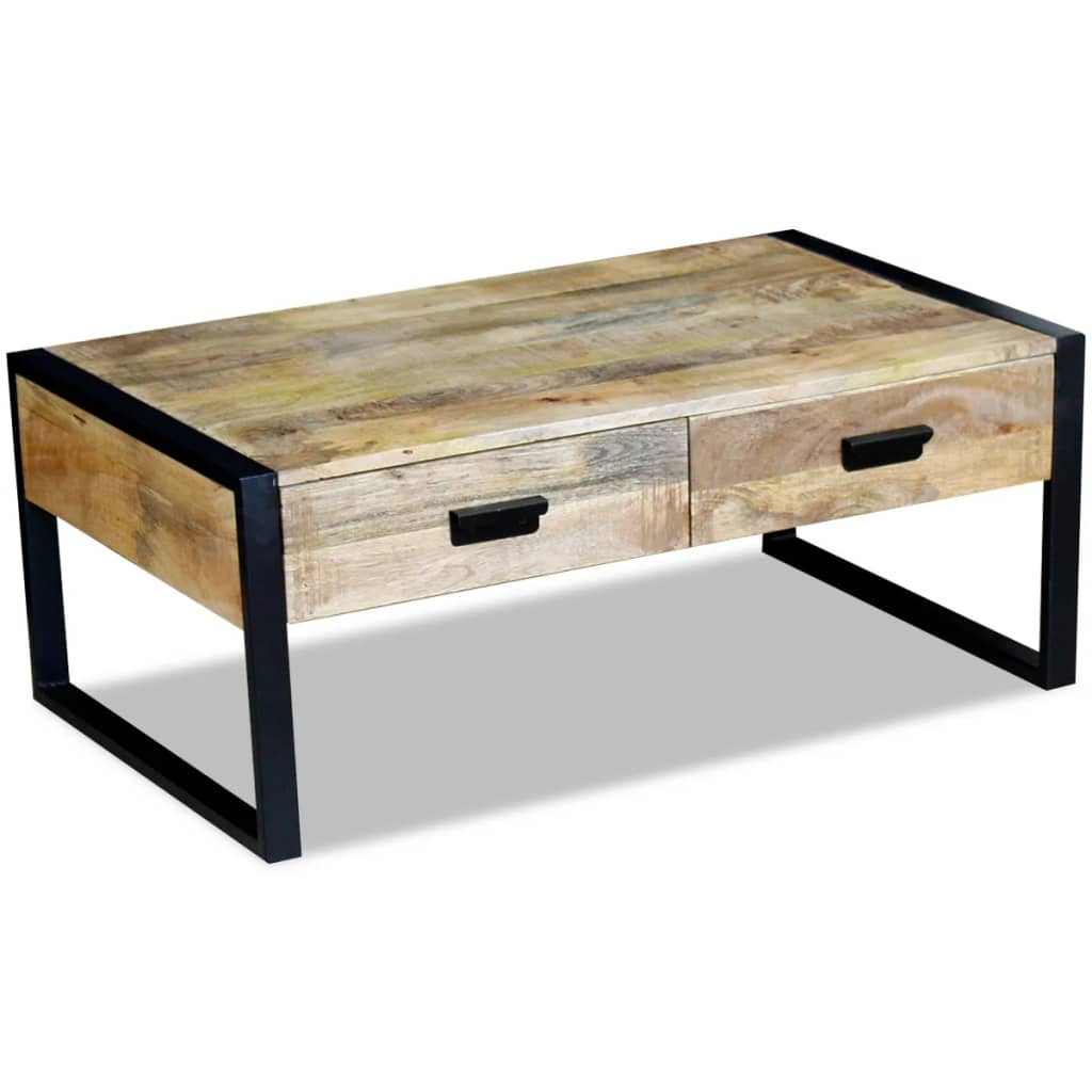 Kaffebord med 2 Skuffer Solid Mangotre 100x60x40 cm vidaXL