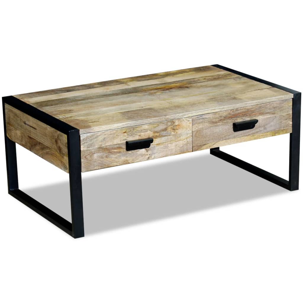 Kaffebord med 2 Skuffer Solid Mangotre 100x60x40 cm vidaXL