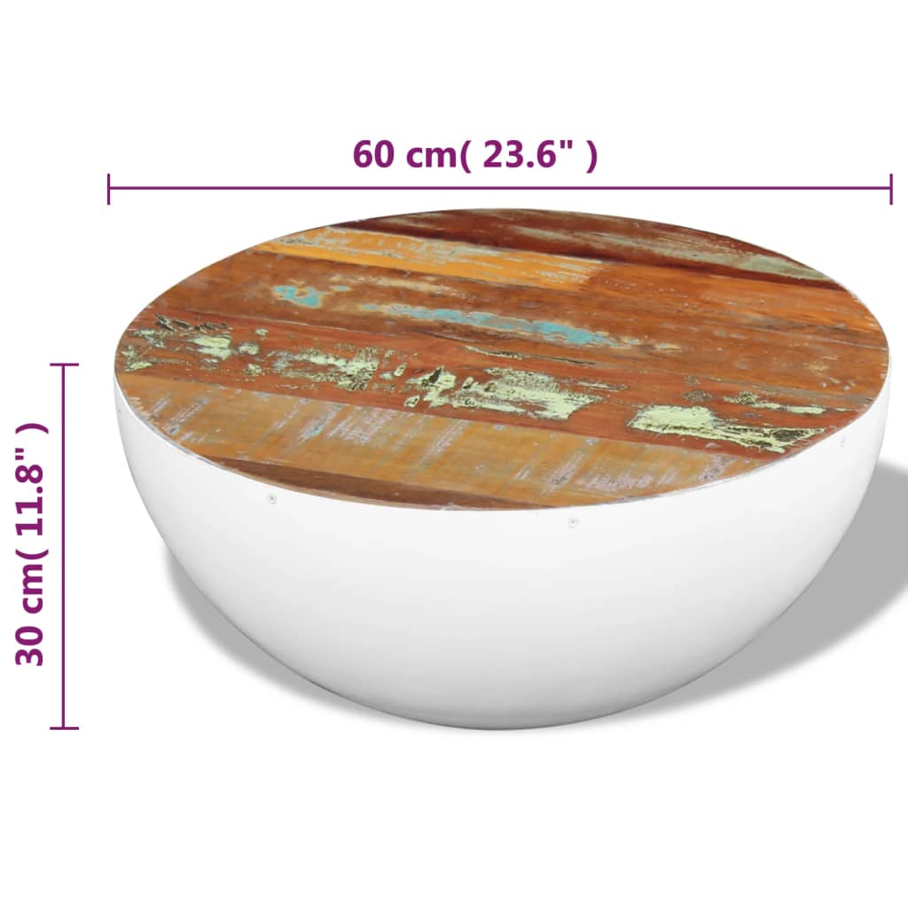 Bolleformet salongbord gjenvunnet heltre 60x60x30 cm