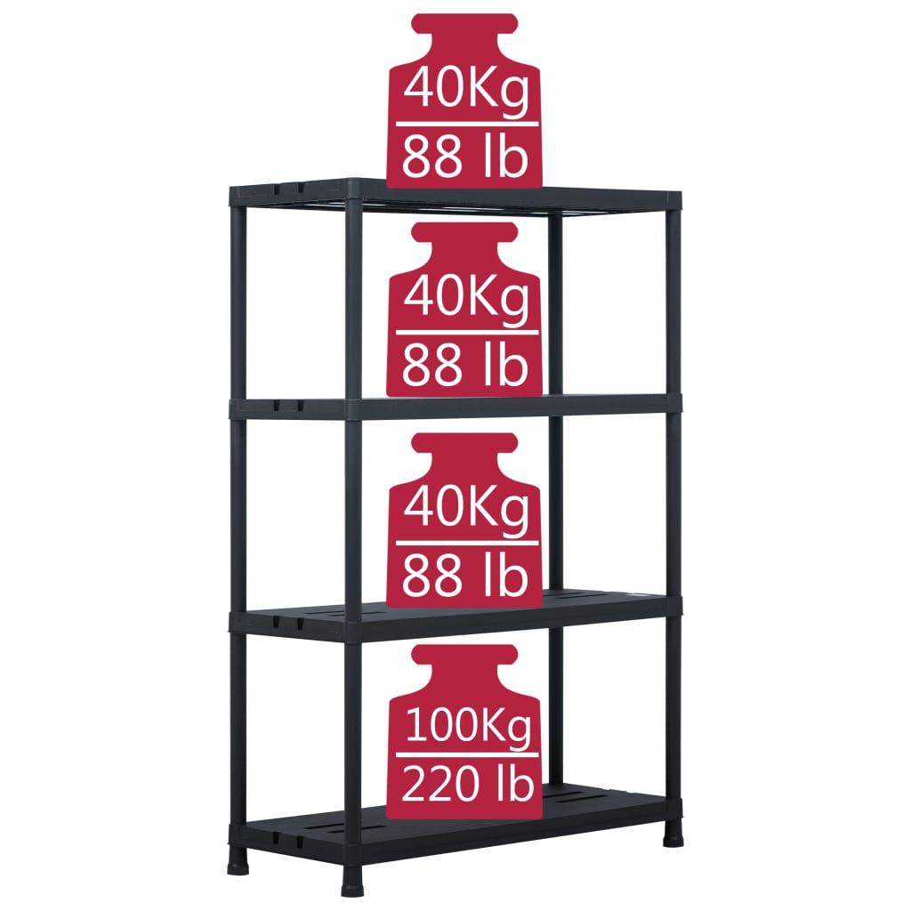 Oppbevaringshylle svart 220 kg 90x40x138 cm plast