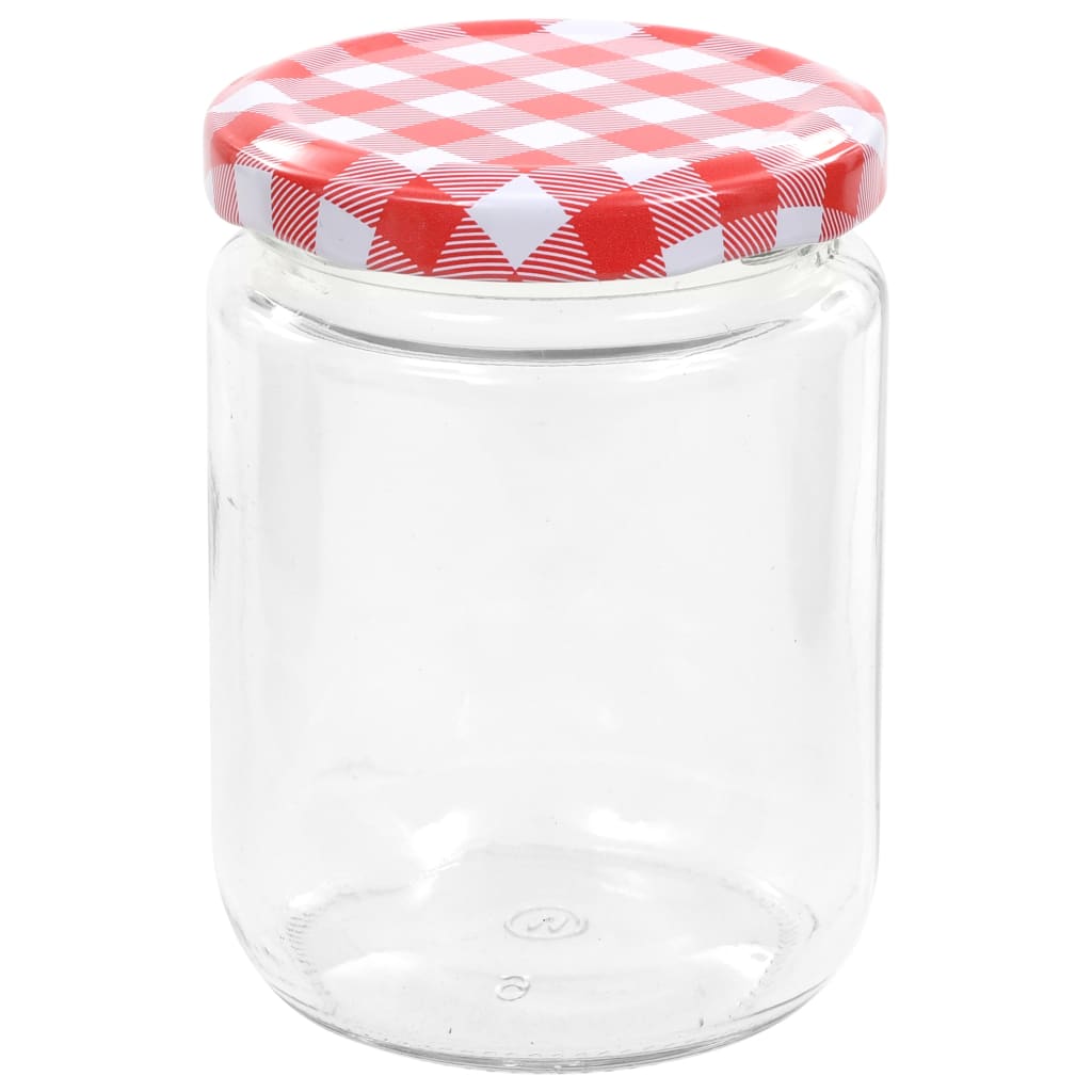 Syltetøyglass med hvite og røde lokk 48 stk 230 ml