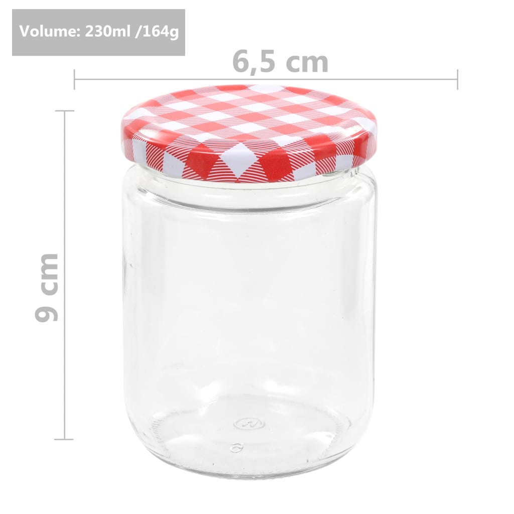 Syltetøyglass med hvite og røde lokk 96 stk 230 ml