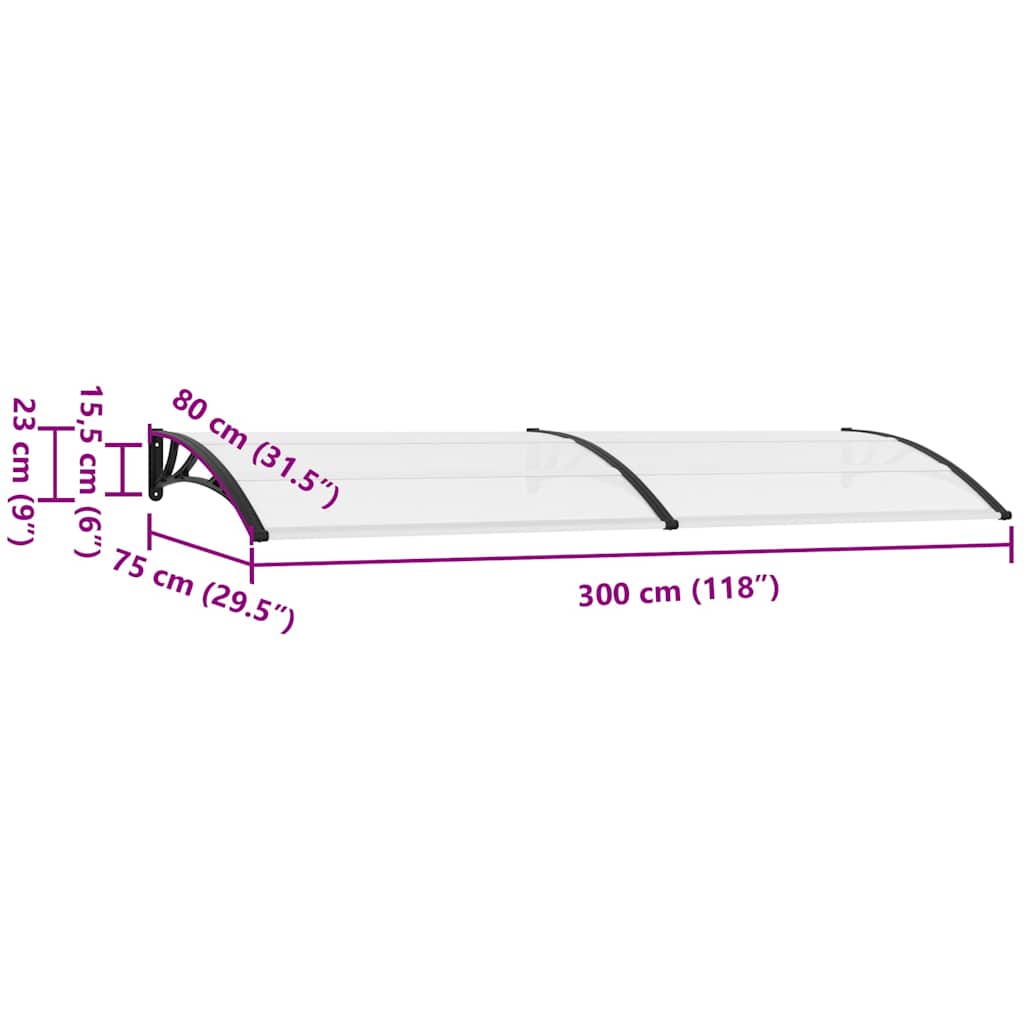 Skjermtak svart og gjennomsiktig 300x75 cm PC vidaXL