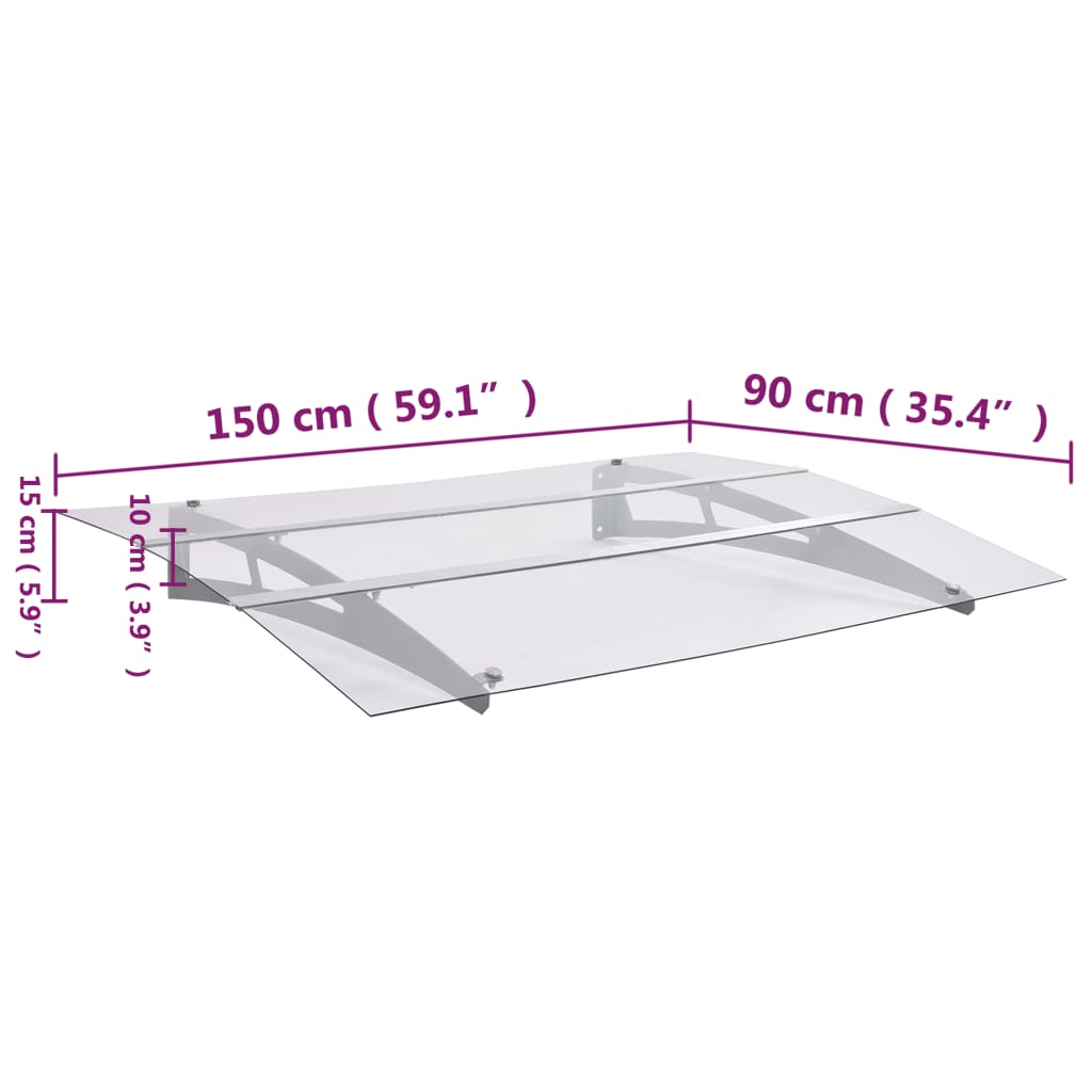 Skjermtak sølv og gjennomsiktig 150x90 cm PET