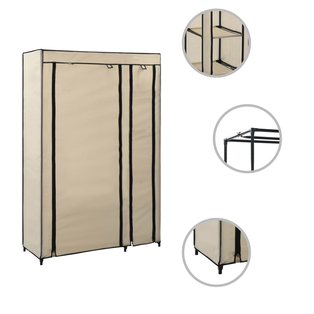 Sammenleggbar garderobe kremfarget 110x45x175 cm stoff