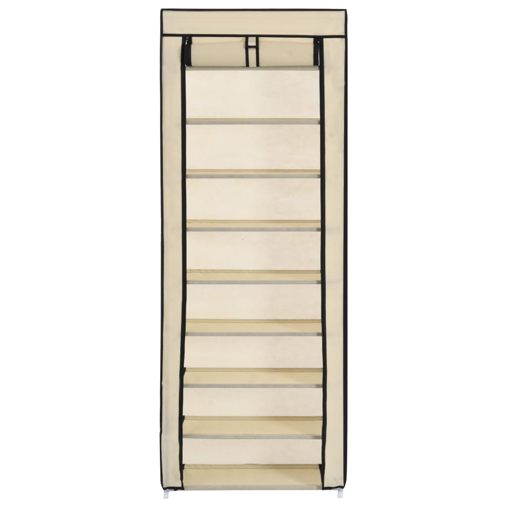 Skoskap med trekk kremfarget 57x29x162 cm stoff