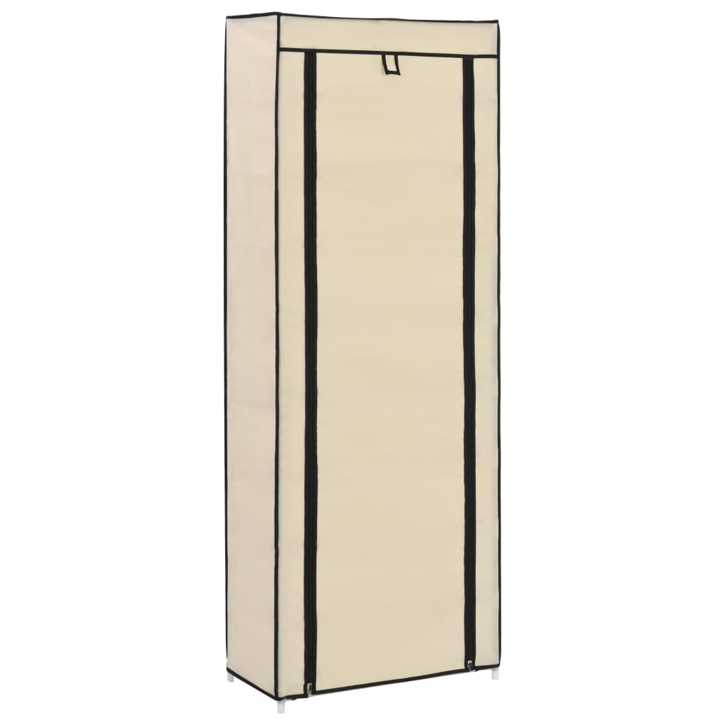 Skoskap med trekk kremfarget 57x29x162 cm stoff