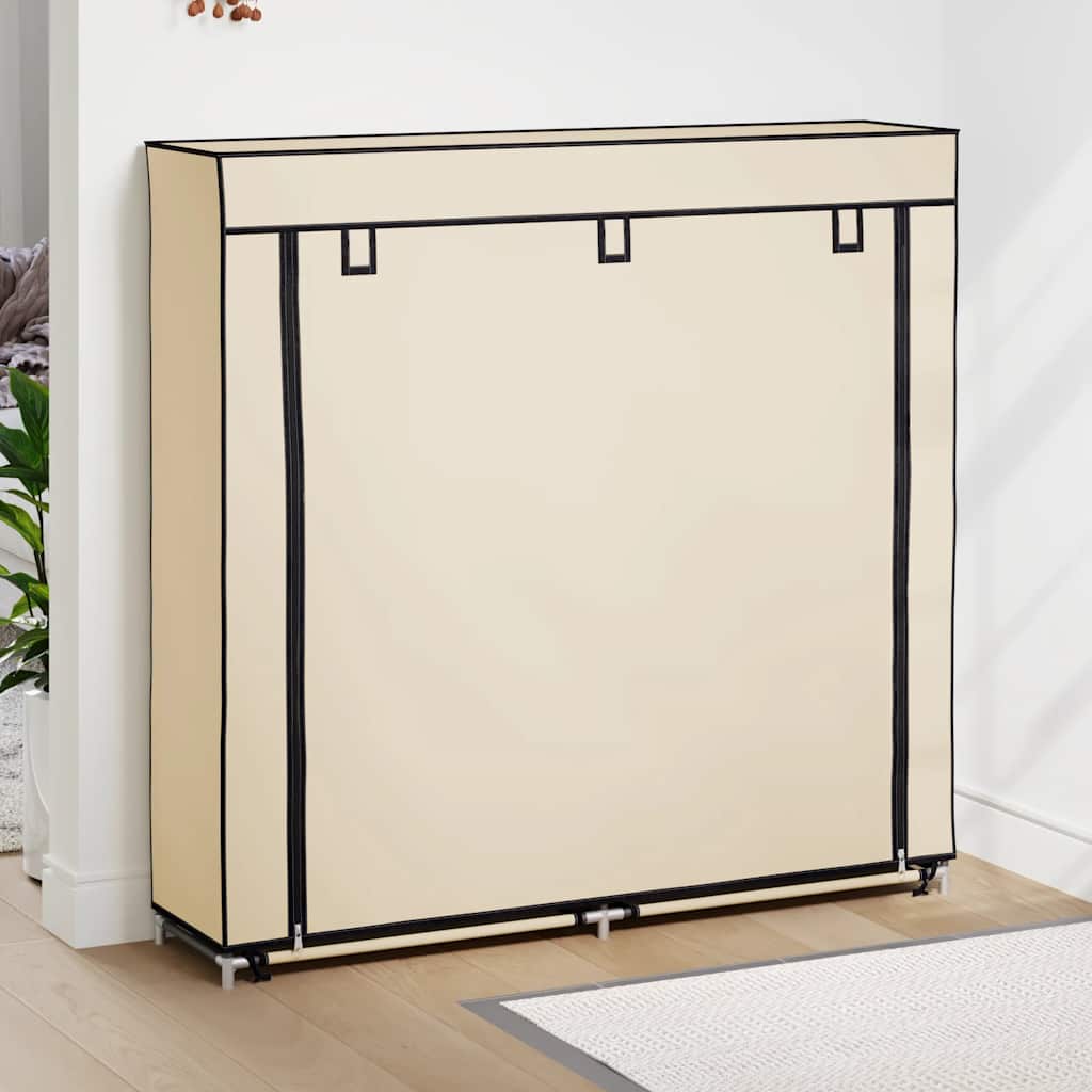 Skoskap med trekk kremhvit 115x28x110 cm stoff