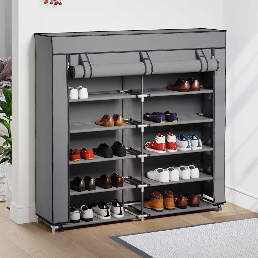 Skoskap med trekk grå 115x28x110 cm stoff
