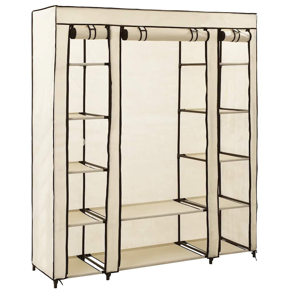 Garderobeskap med rom og stenger krem 150x45x176 cm stoff