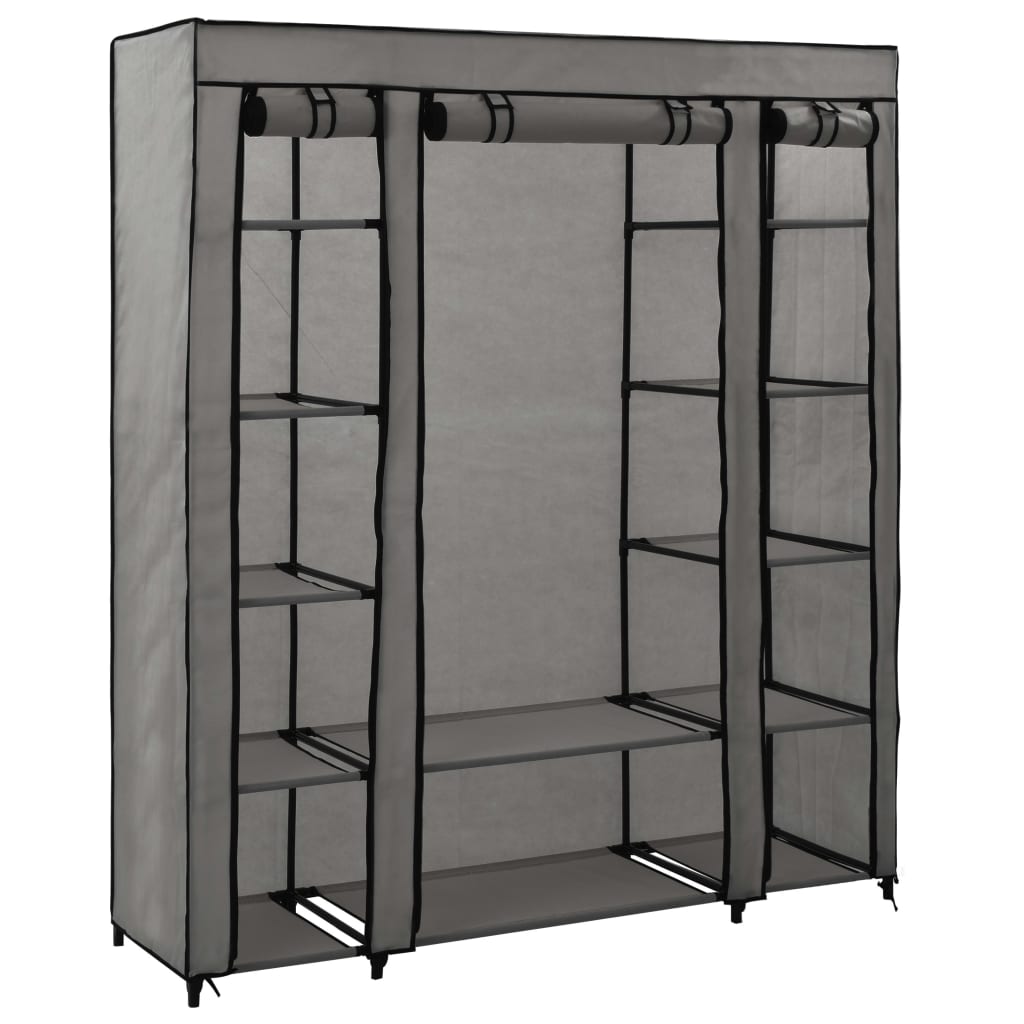 Garderobeskap med rom og stenger grå 150x45x176 cm stoff