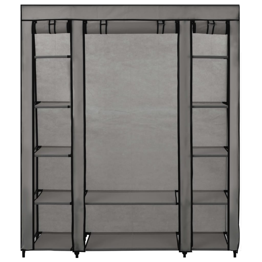Garderobeskap med rom og stenger grå 150x45x176 cm stoff