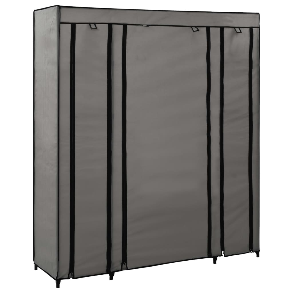 Garderobeskap med rom og stenger grå 150x45x176 cm stoff
