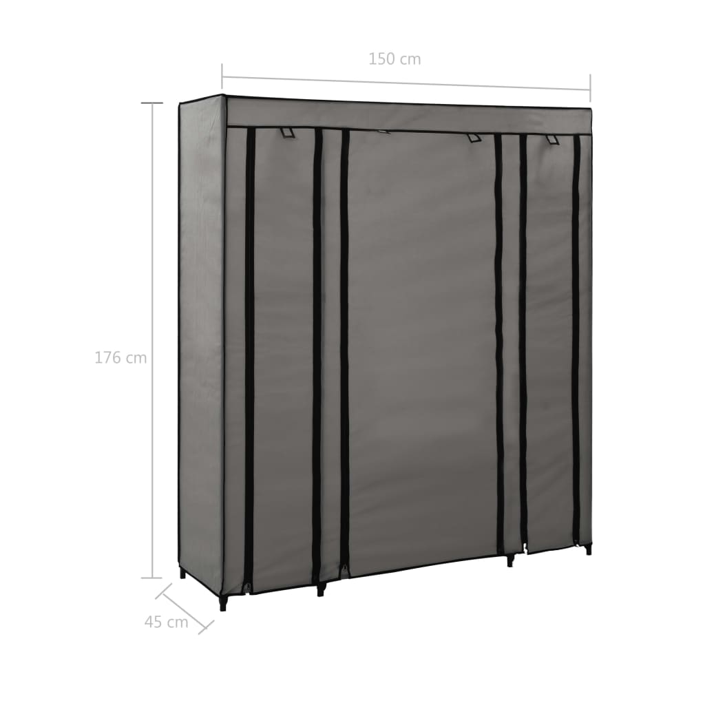Garderobeskap med rom og stenger grå 150x45x176 cm stoff