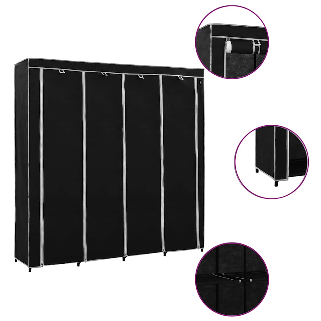 Garderobeskap med 4 rom svart 175x45x170 cm