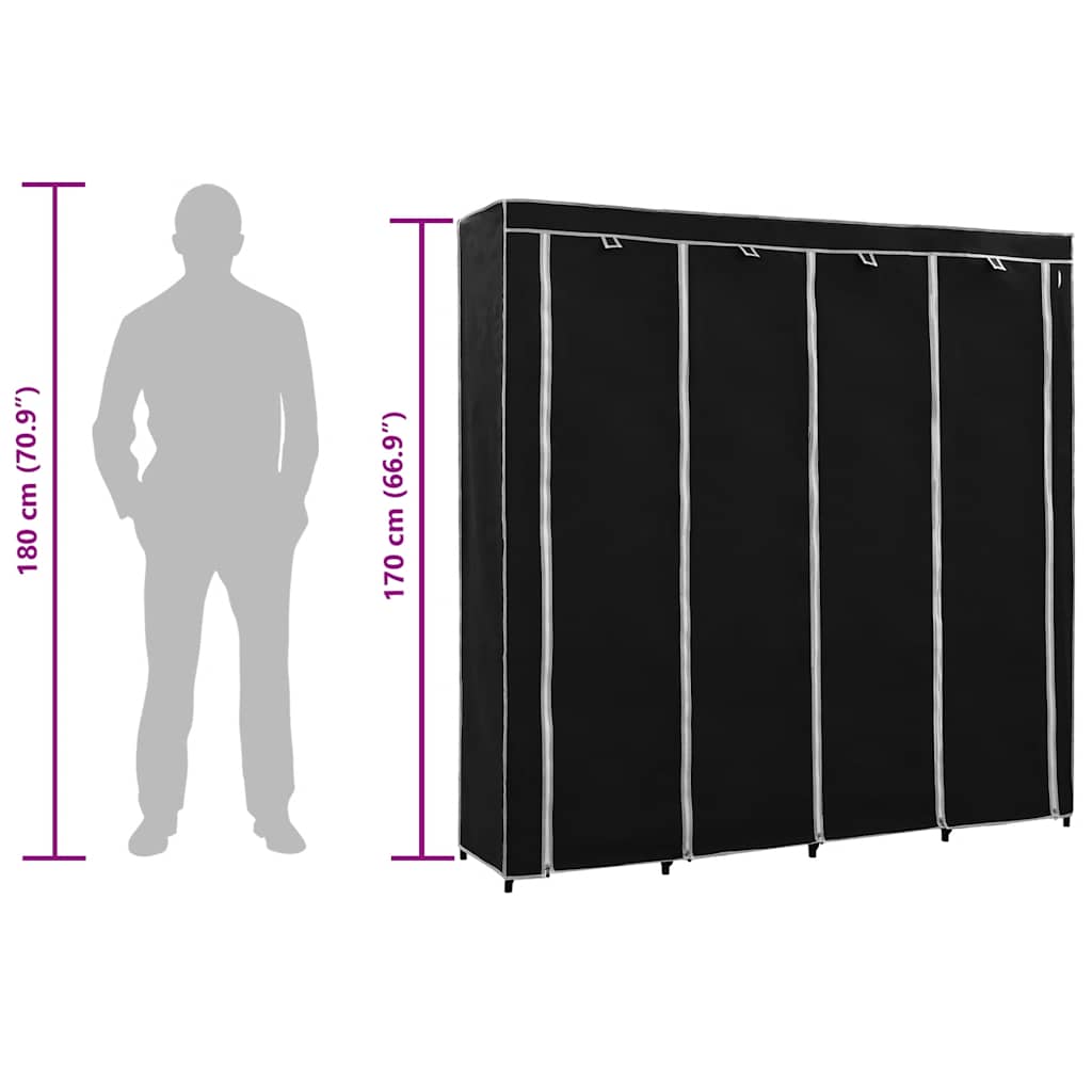Garderobeskap med 4 rom svart 175x45x170 cm