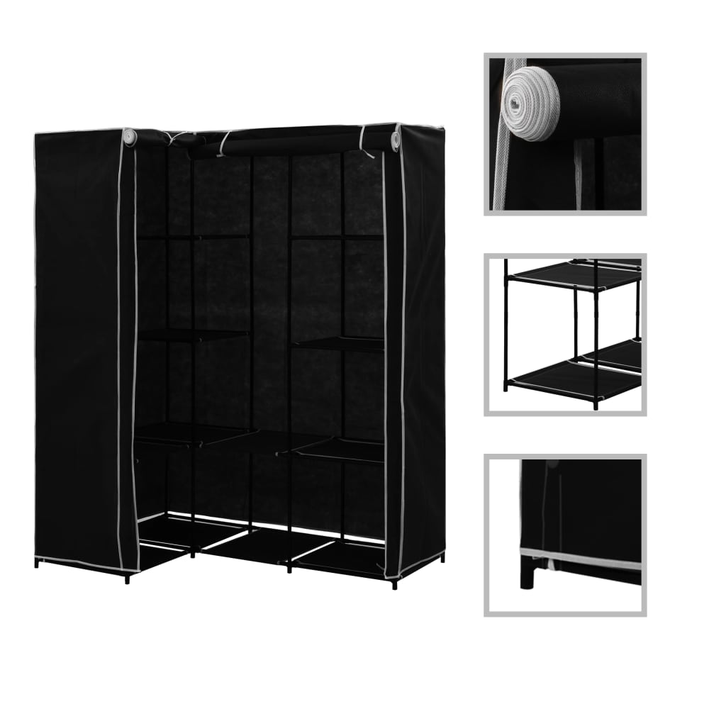 Hjørnegarderobe svart 130x87x169 cm