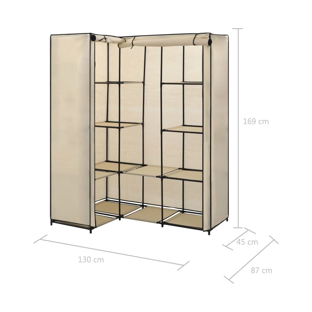 Hjørnegarderobe kremhvit 130x87x169 cm