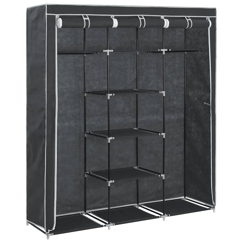 Garderobe med skap og stenger svart 150x45x175 cm stoff