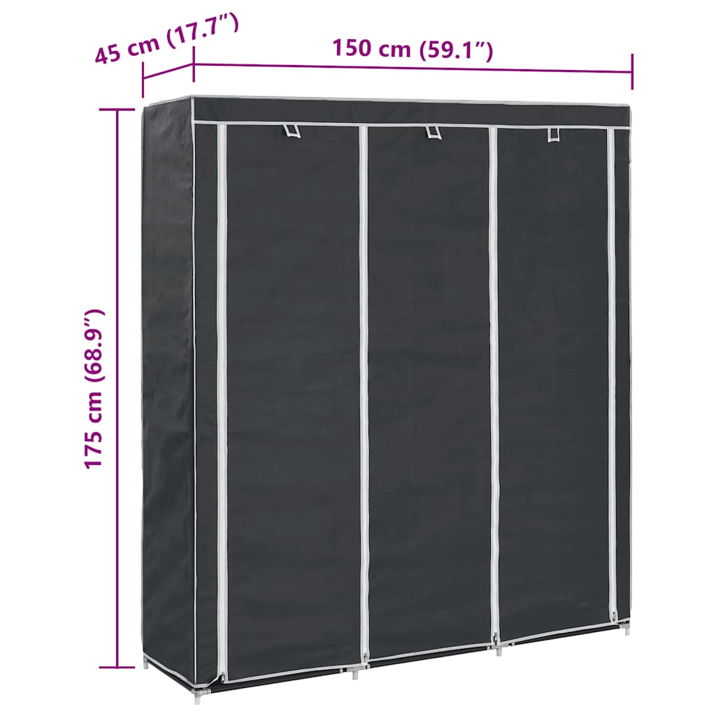Garderobe med skap og stenger svart 150x45x175 cm stoff