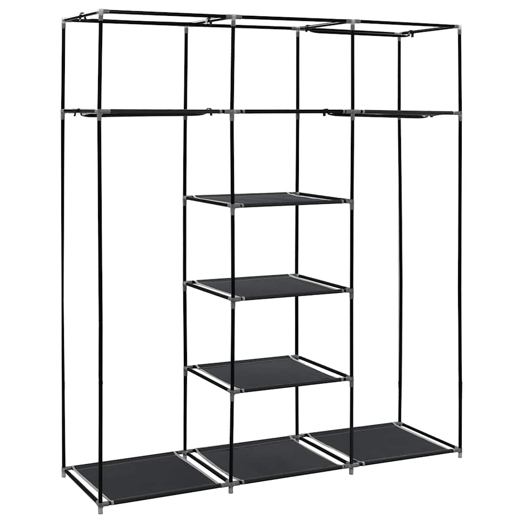 Garderobe med skap og stenger svart 150x45x175 cm stoff